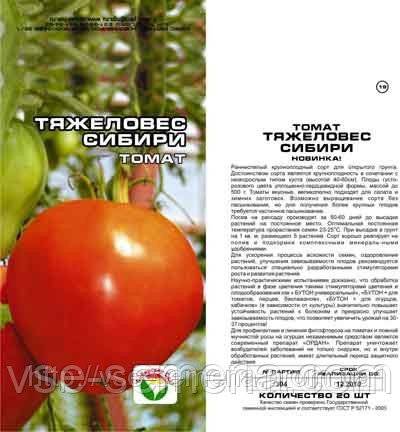 Томат тяжеловес сибири – описание и характеристики крупноплодного сорта